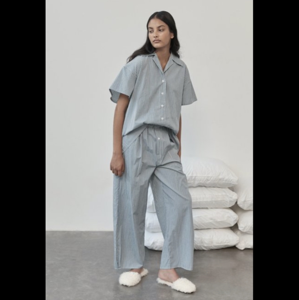 🆕 Deiji Studios Short Sleeve Button Up Sleep Set XS Plaid Gingham * Spring! *